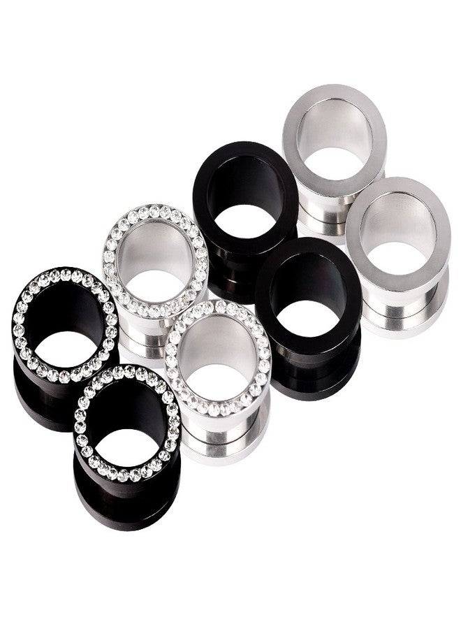Qmcandy 8pcs Stainless Steel Screw Fit Ear Tunnels Single Row CZ Gem Tunnels Piercing Gauge 2G(6mm) - Image 1